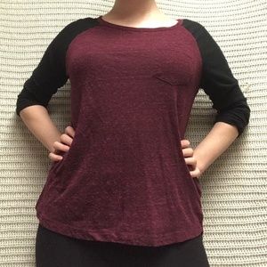 H&M 3/4 Sleeve Burgundy and Black Top